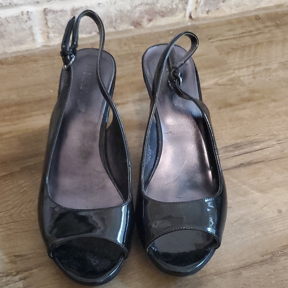 Nine West Glossy Black Peep-Toe Heels - Picture 7 of 7